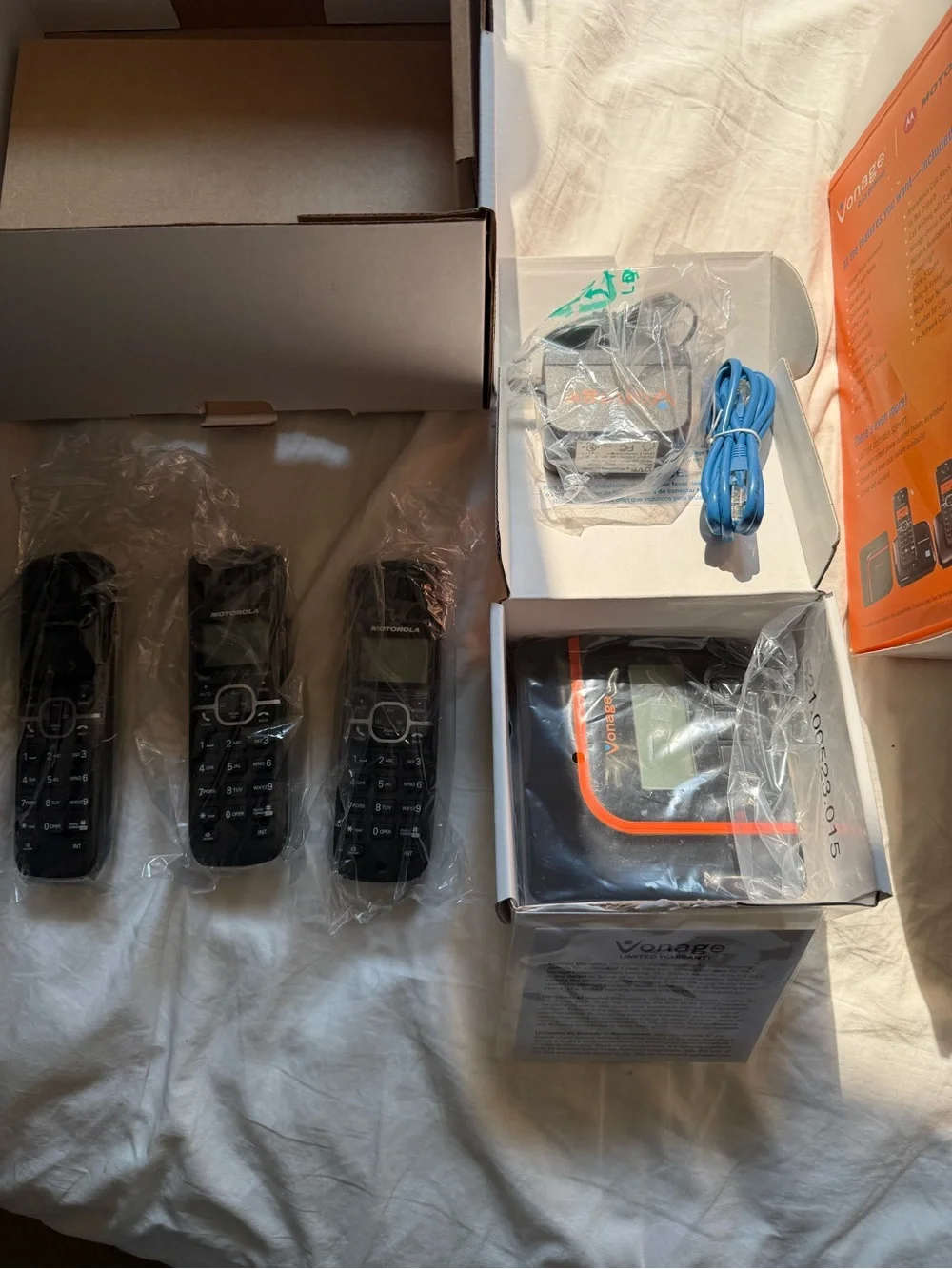 New Motorola Black Cordless Phone System with Orange-Trim Base